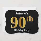 フェイク金ゴールドルック90th誕生日パーティー+名前をカスタムする 招待状 (正面)