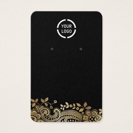 フェイク金ゴールドレースカスタムロゴブラックイヤリングディスプレイ (正面)