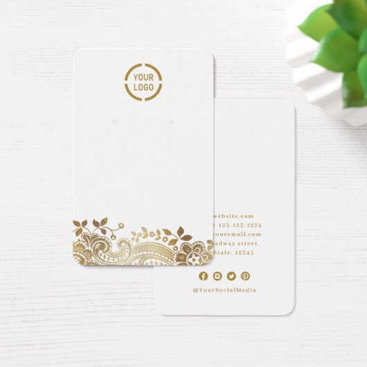 フェイク金ゴールドレースカスタムロゴホワイトイヤリングディスプレイ (デスク)