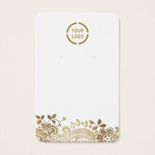 フェイク金ゴールドレースカスタムロゴホワイトイヤリングディスプレイ (正面)