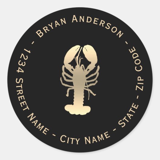 フェイク金ゴールドロブスター差出人住所ラベル ラウンドシール (正面)