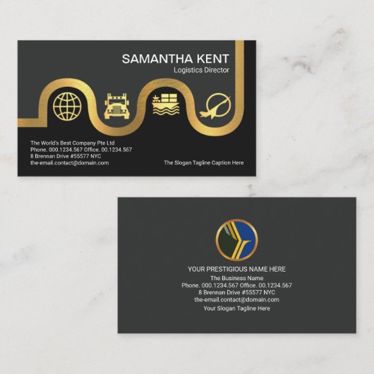 フェイク金ゴールドロードマップロジスティックアイコンタイプ倉庫 名刺 (正面/裏面)