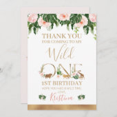 フェイク金ゴールドワイルドワンフローラサファリサンキューカード 招待状 (正面/裏面)