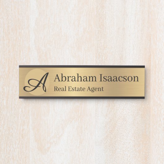 フェイク金ゴールド事務所ドア名プレート実在財 サインプレート (正面)