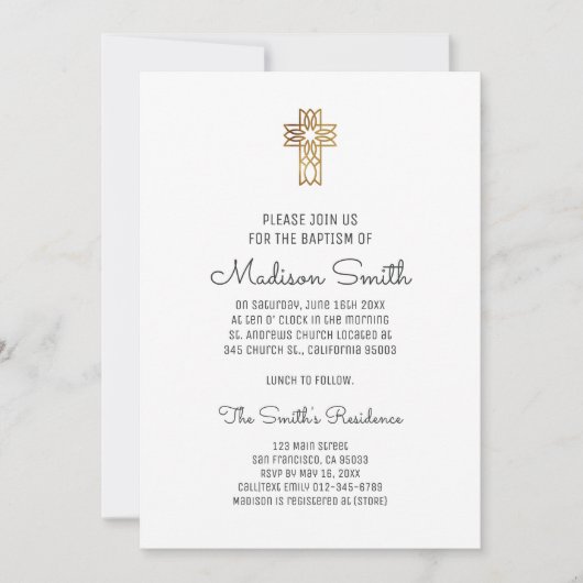 フェイク金ゴールド交差洗礼招待状 招待状 (正面)