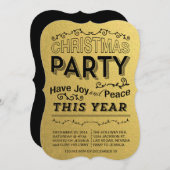 フェイク金ゴールド休日パーティーの招待 招待状 (正面/裏面)