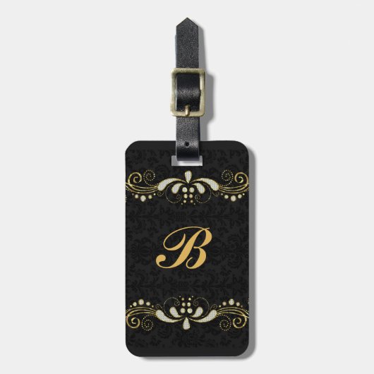 フェイク金ゴールド及びグリッターフローラレース ラゲッジタグ (正面縦)