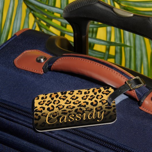 フェイク金ゴールド名を付けたFur Wild Leopard Print ラゲッジタグ (正面インサイチュ3)