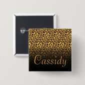 フェイク金ゴールド名を付けたFur Wild Leopard Print 缶バッジ (正面&裏面)