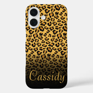 フェイク金ゴールド名を付けたFur Wild Leopard Print iPhone 16ケース