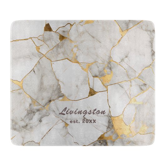フェイク金ゴールド大理石がパーソナライズされた成立 カッティングボード (正面)