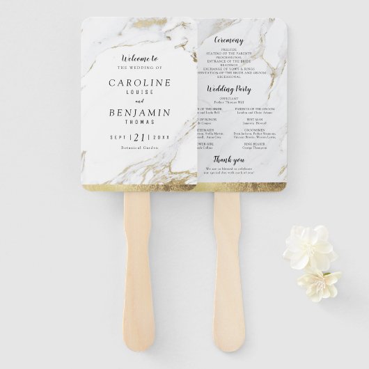 フェイク金ゴールド大理石の高級モダン結婚式 ハンドファン (正面&裏面)
