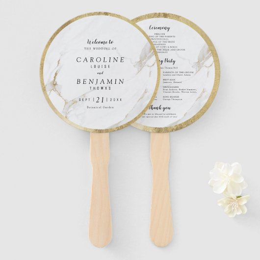 フェイク金ゴールド大理石の高級モダン結婚式 ハンドファン (正面&裏面)