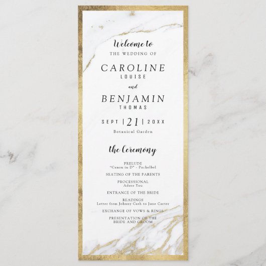 フェイク金ゴールド大理石の高級モダン結婚式 プログラム (正面)