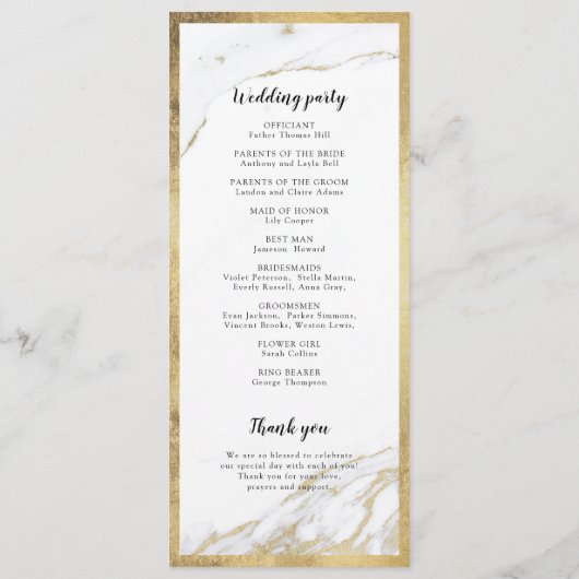 フェイク金ゴールド大理石の高級モダン結婚式 プログラム (裏面)