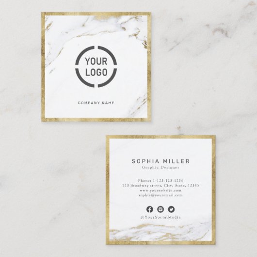 フェイク金ゴールド大理石カスタム会社のロゴプロフェッショナル スクエア名刺 (正面/裏面)