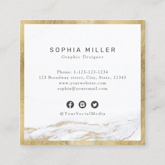 フェイク金ゴールド大理石カスタム会社のロゴプロフェッショナル スクエア名刺 (裏面)