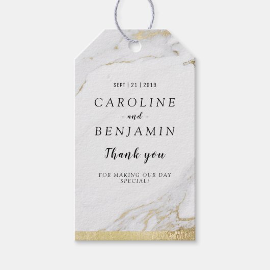 フェイク金ゴールド大理石モダンの結婚高級感謝してい君 ギフトタグ (正面)