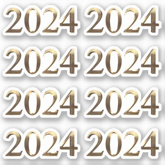 フェイク金ゴールド年数新年2024年 シール (正面)