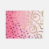 フェイク金ゴールド幾何学模様バラピンクのブラシストローク フリースブランケット (正面(横))