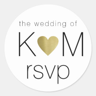 フェイク金ゴールド愛ハートカップルイニシャルrsvp ラウンドシール