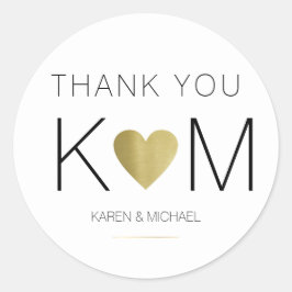 フェイク金ゴールド愛ハート+カップルイニシャル感謝していよ ラウンドシール