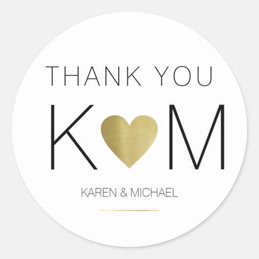 フェイク金ゴールド愛ハート+カップルイニシャル感謝していよ ラウンドシール (正面)