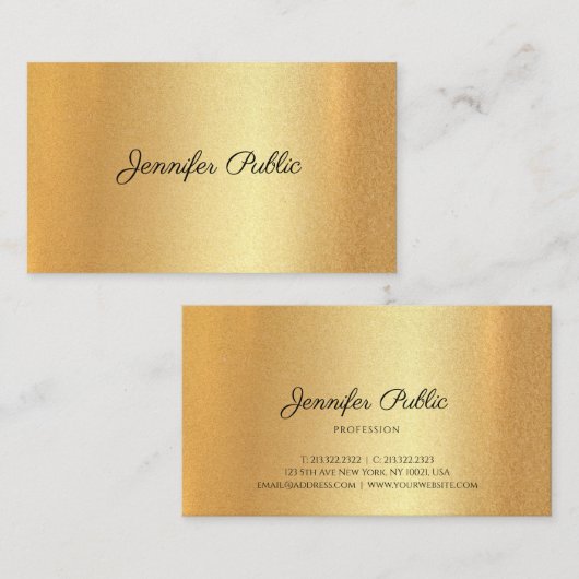 フェイク金ゴールド手書きスクリプエレガントト書 名刺 (正面/裏面)
