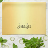 フェイク金ゴールド手書き名テンプレートモダン キッチンタオル (折り畳み)