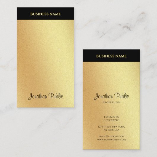 フェイク金ゴールド手書き文字クール書道モダン 名刺 (正面/裏面)