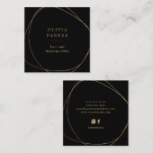フェイク金ゴールド抽象芸術円|黒 スクエア名刺 (正面/裏面)
