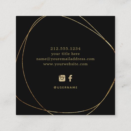 フェイク金ゴールド抽象芸術円|黒 スクエア名刺 (裏面)