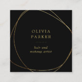 フェイク金ゴールド抽象芸術円|黒 スクエア名刺 (正面)