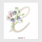 フェイク金ゴールド文字"C"水色野花 シール (シート)
