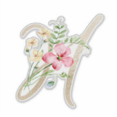 フェイク金ゴールド文字"H"水色野生の花 シール (正面)