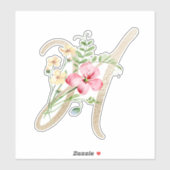 フェイク金ゴールド文字"H"水色野生の花 シール (シート)