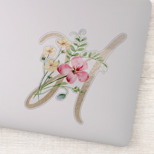 フェイク金ゴールド文字"H"水色野生の花 シール (詳細)