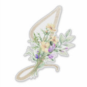 フェイク金ゴールド文字"J"水彩野花 シール (正面)