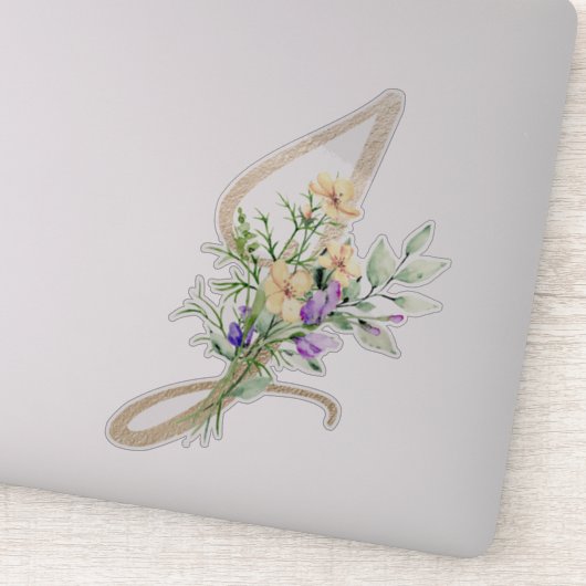 フェイク金ゴールド文字"J"水彩野花 シール (詳細)