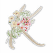 フェイク金ゴールド文字"K"水色野生の花 シール (正面)