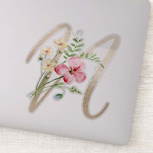 フェイク金ゴールド文字"N"水色野花 シール (詳細)