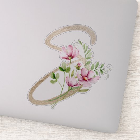 フェイク金ゴールド文字"S"水色野生の花 シール (詳細)