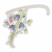 フェイク金ゴールド文字"T"水色野花 シール (正面)