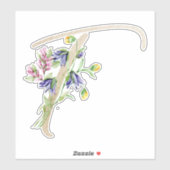 フェイク金ゴールド文字"T"水色野花 シール (シート)