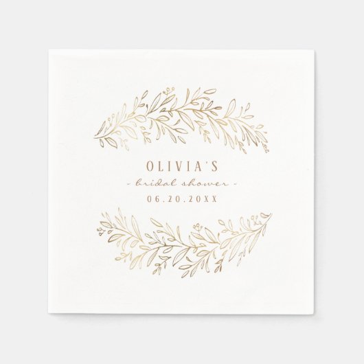 フェイク金ゴールド植物葉ブライダルシャワーパーティー スタンダードカクテルナプキン (正面)