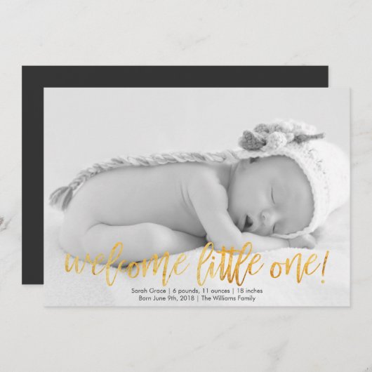 フェイク金ゴールド歓迎リトルワン誕生発表 案内状 (正面/裏面)