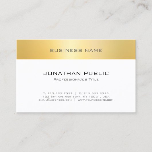 フェイク金ゴールド白エレガントモダンミニマルテンプレート 名刺 (正面)