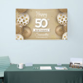 フェイク金ゴールド白バルーン誕生祝い 横断幕 (トレードショー)