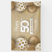 フェイク金ゴールド白バルーン誕生祝い 横断幕 (縦)