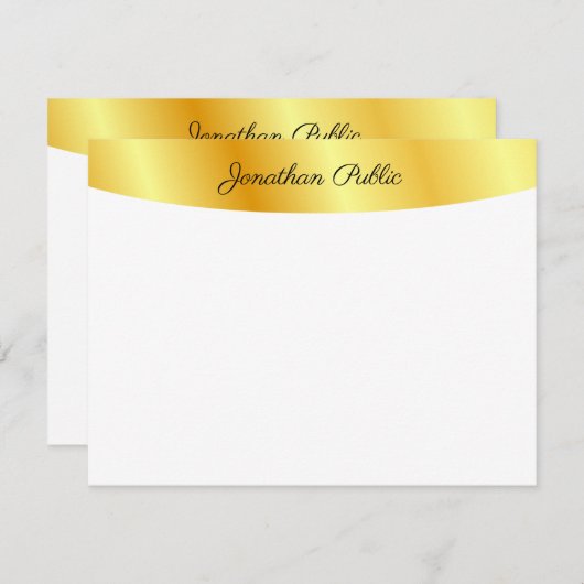 フェイク金ゴールド白パーソナライズされたエレガント手書 ノートカード (正面/裏面)